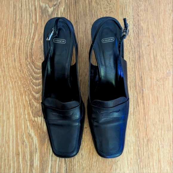 Vintage Coach Italian Leather Square Toe Sling Back Heels "Breene" Size 8.5 - Picture 3 of 7